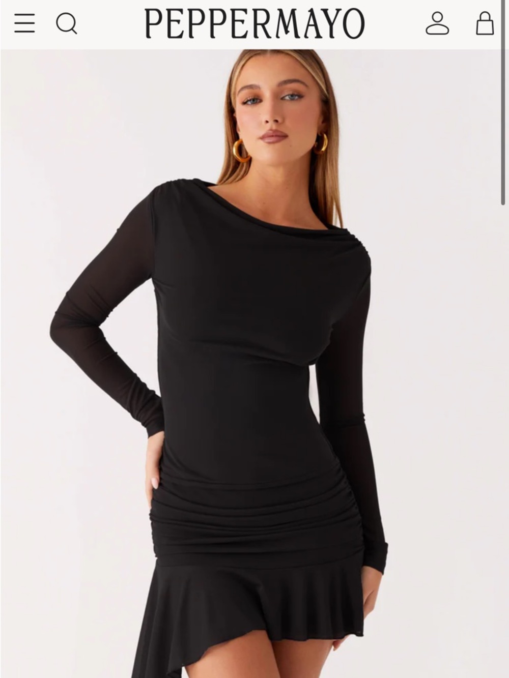 Peppermayo Charcoal Long Sleeve Draped Hem Dress